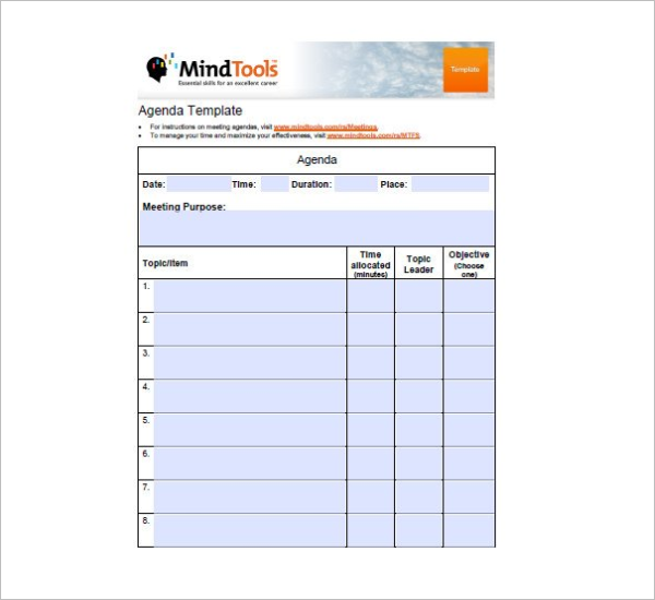 Sample Agenda Template
