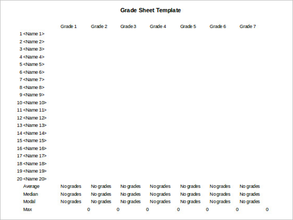 Sample Grade Sheet Template