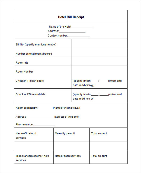 21 Hotel Receipt Templates Free PDF Word Excel Samples