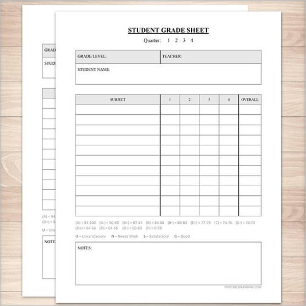 School Grade Sheet Template