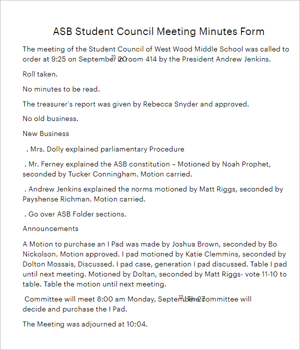 School Monthly Meeting Agenda Template