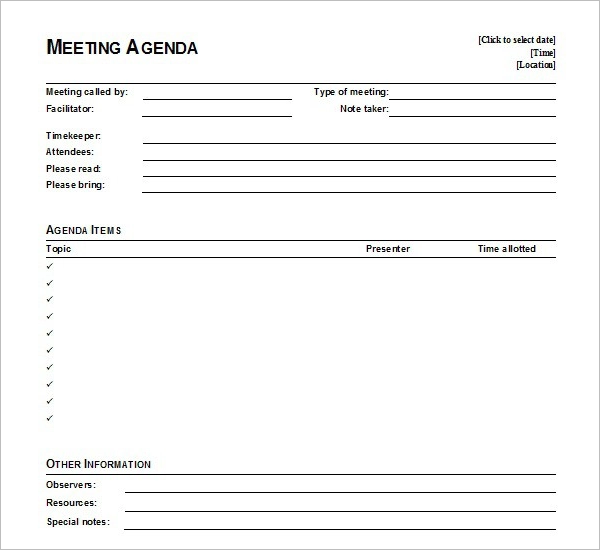 Simple Agenda Template Google Doc