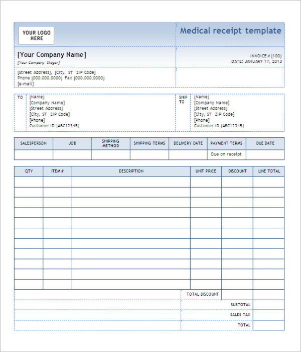 Medical Insurance Receipt Template