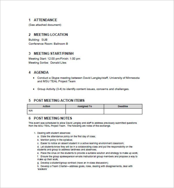 Simple Team Meeting Minutes Template
