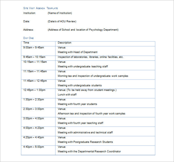 Site Visit Agenda Template