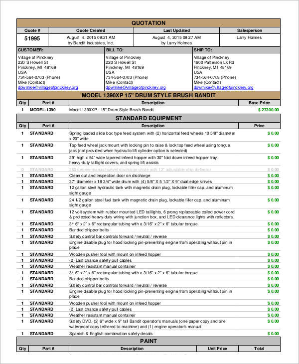 Standard Quotation Format Sample
