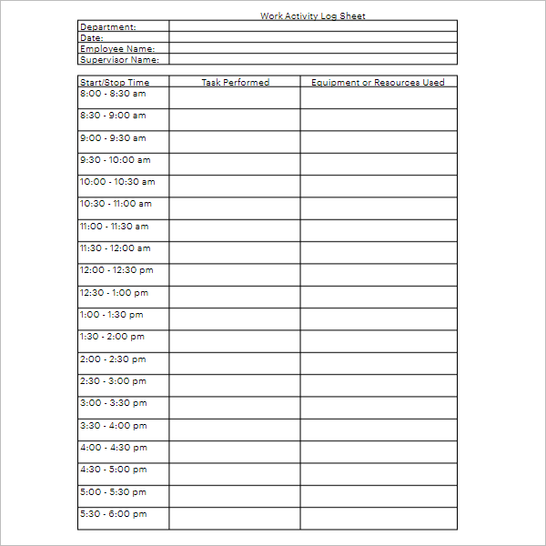 Student Daily Log Template