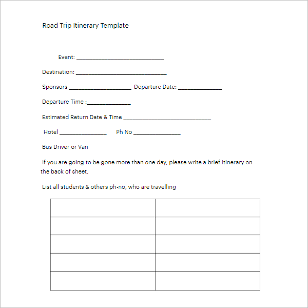 Trip Agenda Template