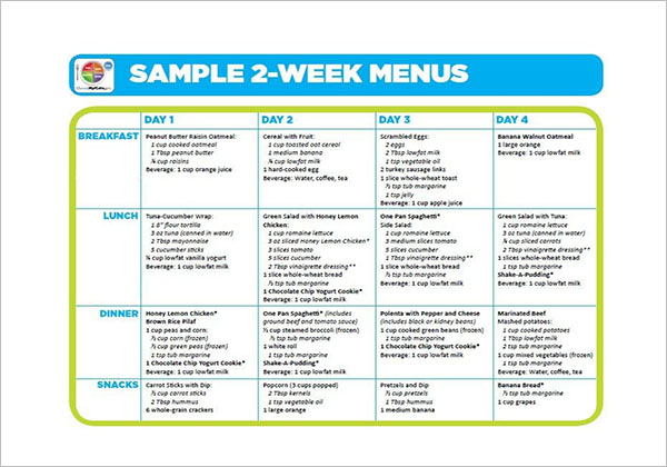 2 Weeks Meal Planning Template