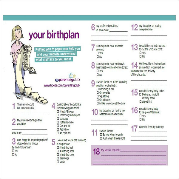 Birth Plan Template Free Download