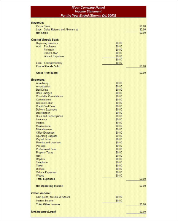 Blank Income Statement Template