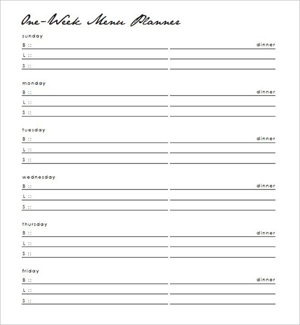 blank dinner menu calendar pdf