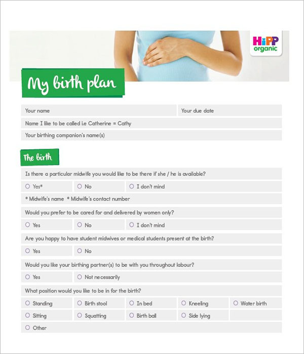 Child Birth Plan Template