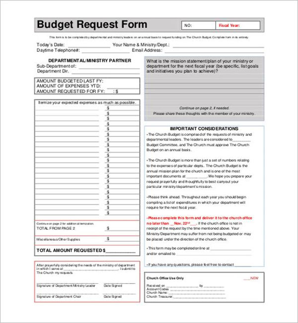 Church Budget Request Form Template