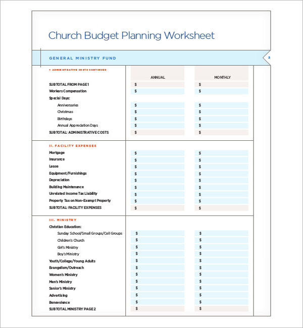 Printable Church Budget Template Printable World Holiday