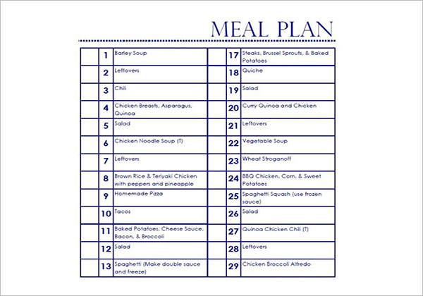 Detailed Meal Plan Template