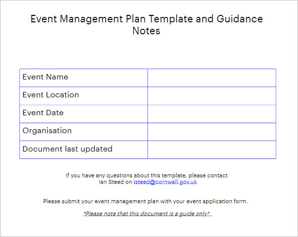 Event Management Planning Template
