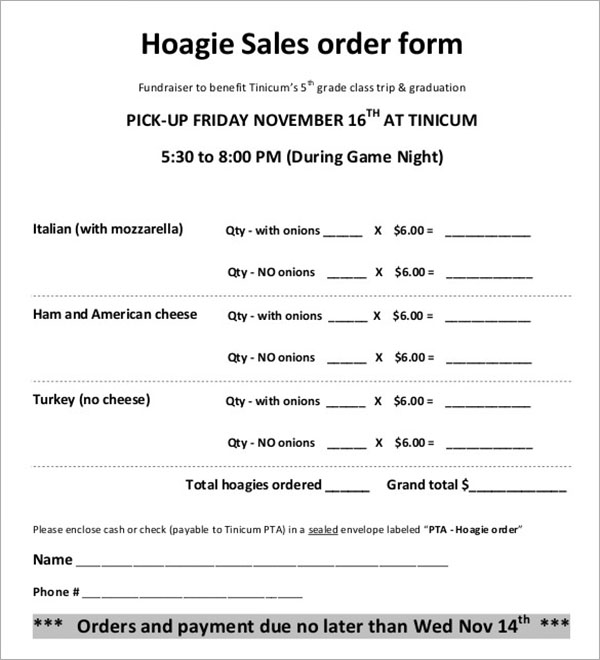Example for Hoagie Sales Order