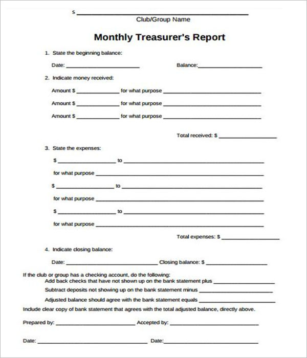 Free Word Treasurer Report Template