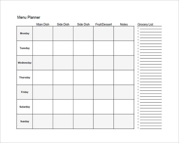 Grocery List With Meal Planning Template