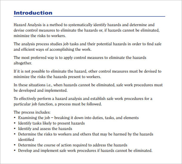 Hazard Analysis Template Free Download