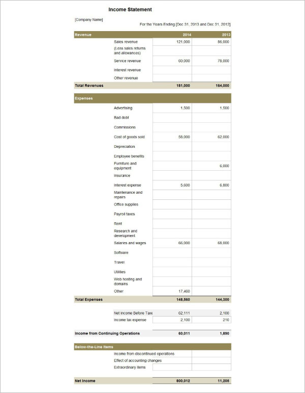 Income Statement Template XLS