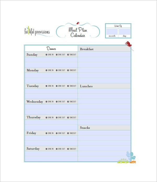Meal Plan Calendar Template
