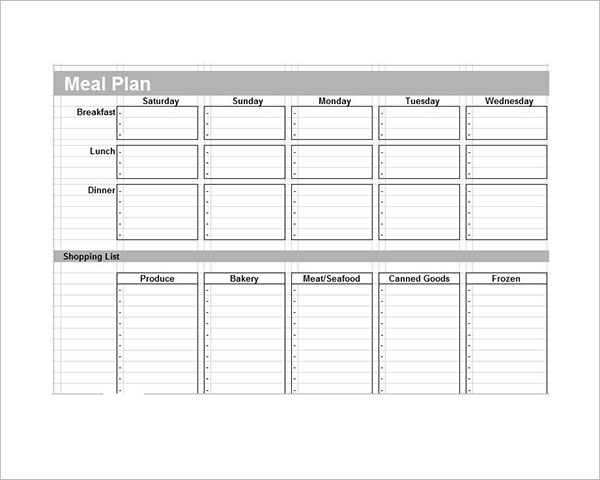 Meal Plan Template Free Download