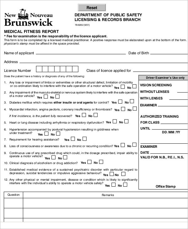 Annual Medical Report Form Word