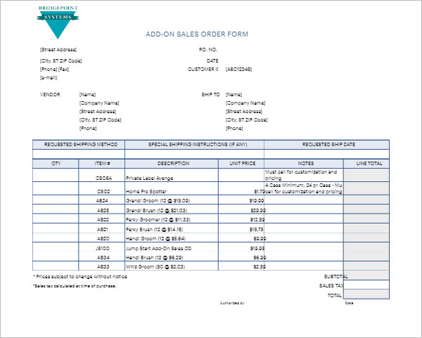 Microsoft Word Sales Order Template