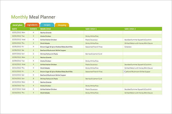 Monthly Meal Planning Excel Sheet Download