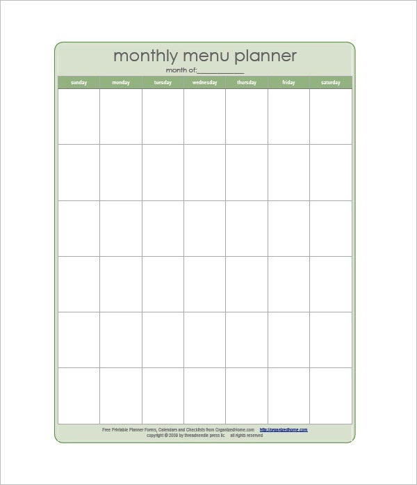 Monthly Meal Planning Template