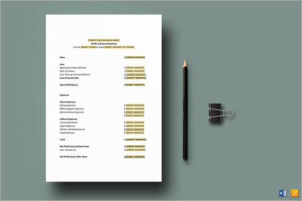 Profit & Loss Income Statement Template
