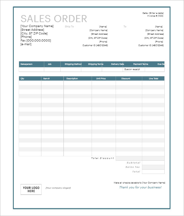 Sales Order Template Free Download
