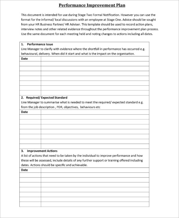 42 Performance Improvement Plan Templates Free Word XLS Formats