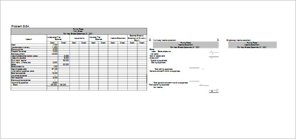Sample Profit & Loss Worksheet TemplateÂ 