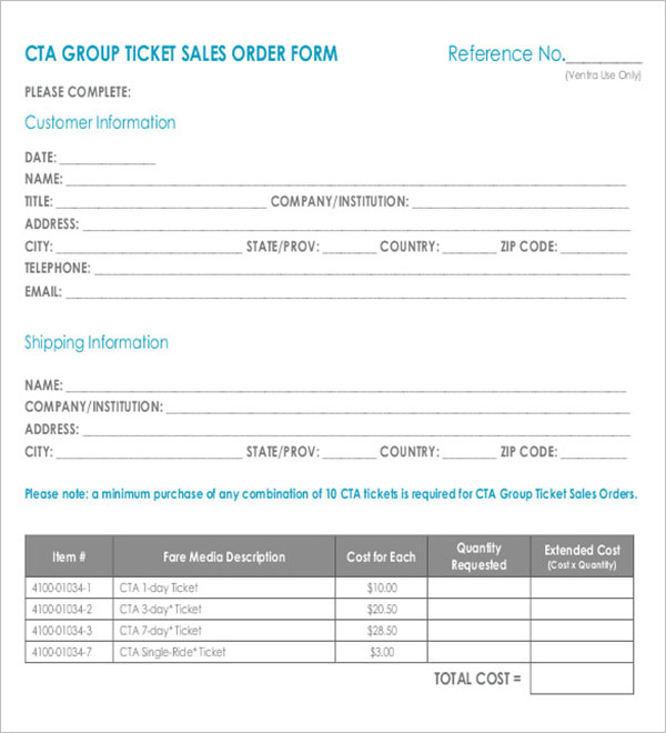 Ticket Sales Order Example Format
