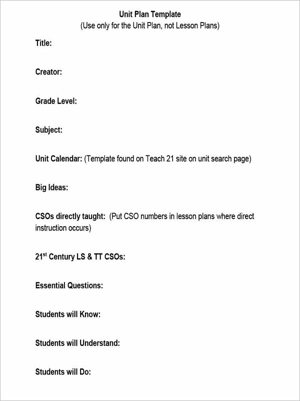 Unit Planner Template