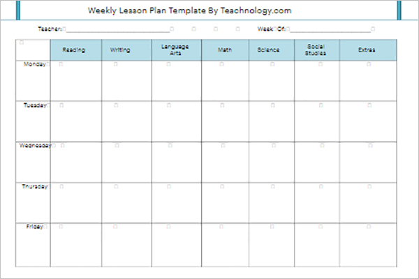 Weekly Lesson Plan Template