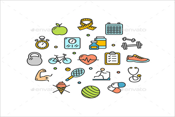 Fitness Health Life Round Design Template Thin Line Icons