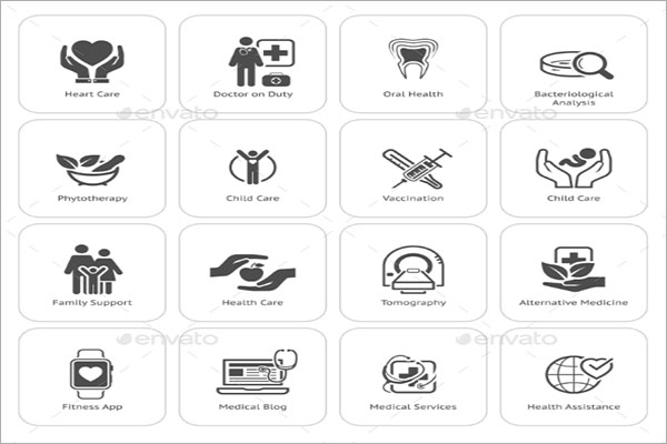 Medical And Health Care Icons Set. Flat Design.