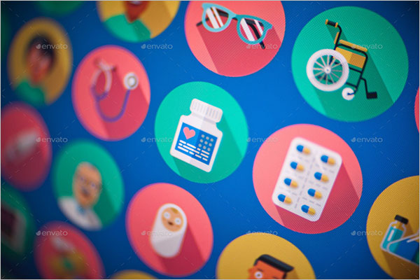Medicine & Health Flat Icons with Long Shadow