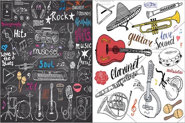 Music Sketched Doodles Vector