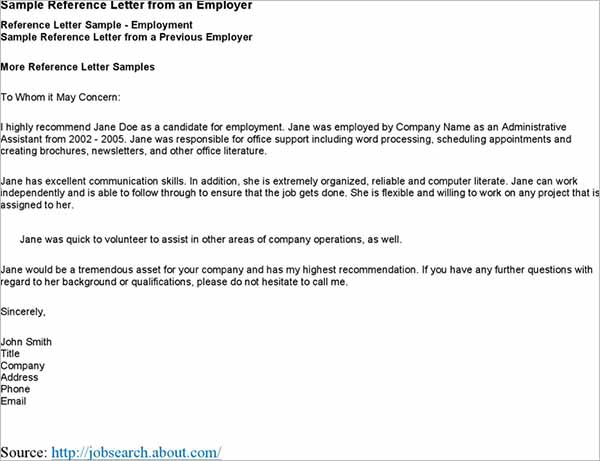 Letter Of Recommendation For Employee