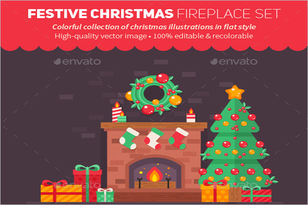 Festive Christmas Fireplace Drawing