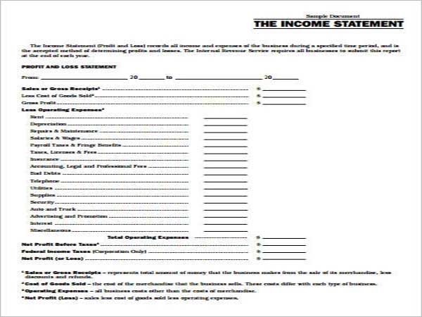 Basic Income Statement Templates - Doc,PDF,Excel