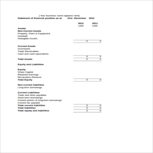 Basic Yearly Income Statement Template