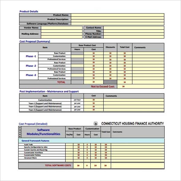 Free cost proposal templates to Download