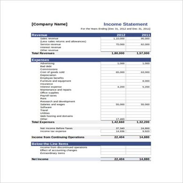 Blank Income Statement Templates Free Download