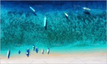 Boats on water surface from drone